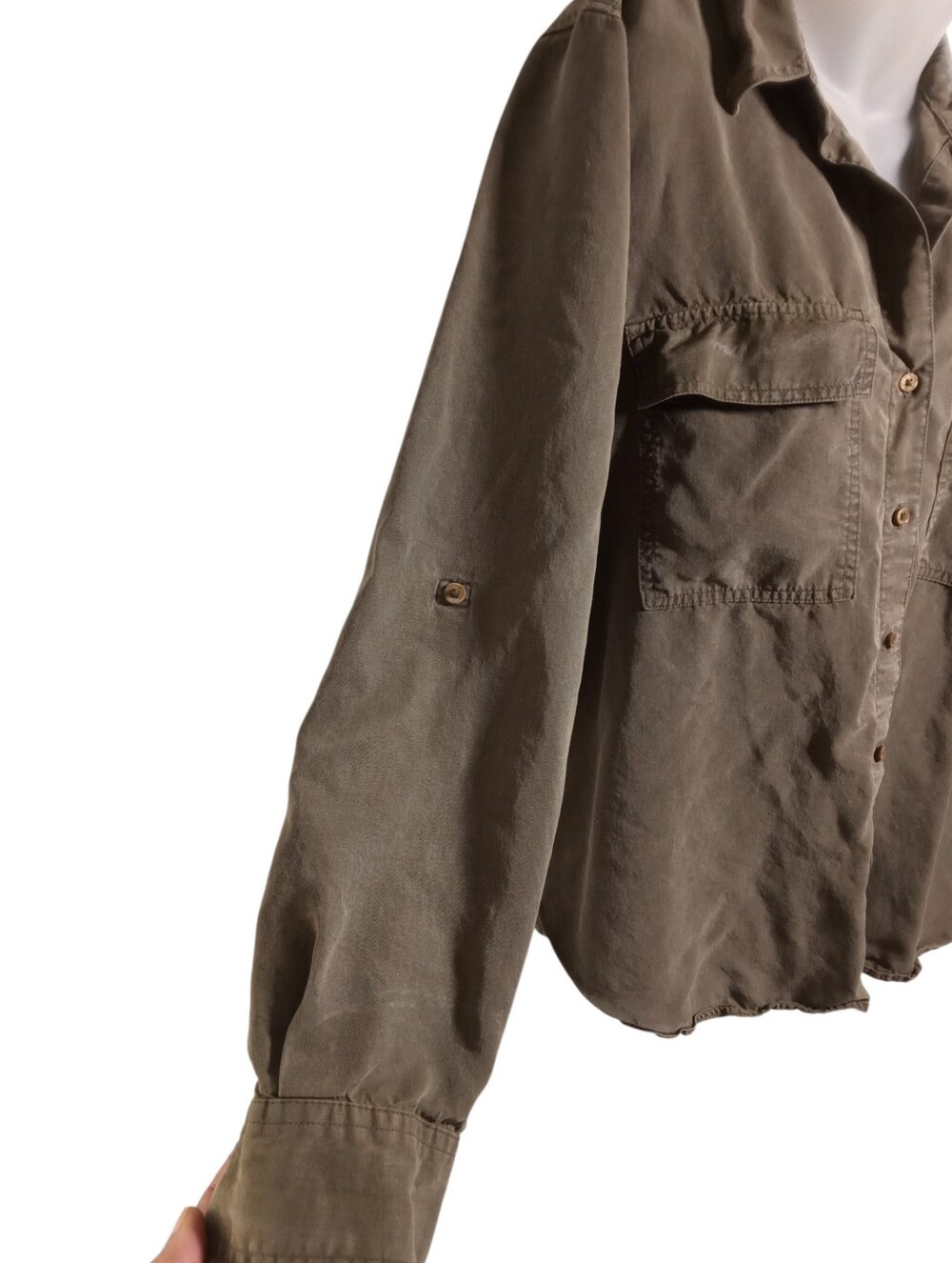 Aritzia Babaton Tencel Utility Roll Tab Pocket Blouse Green Sz M - Picture 6 of 9